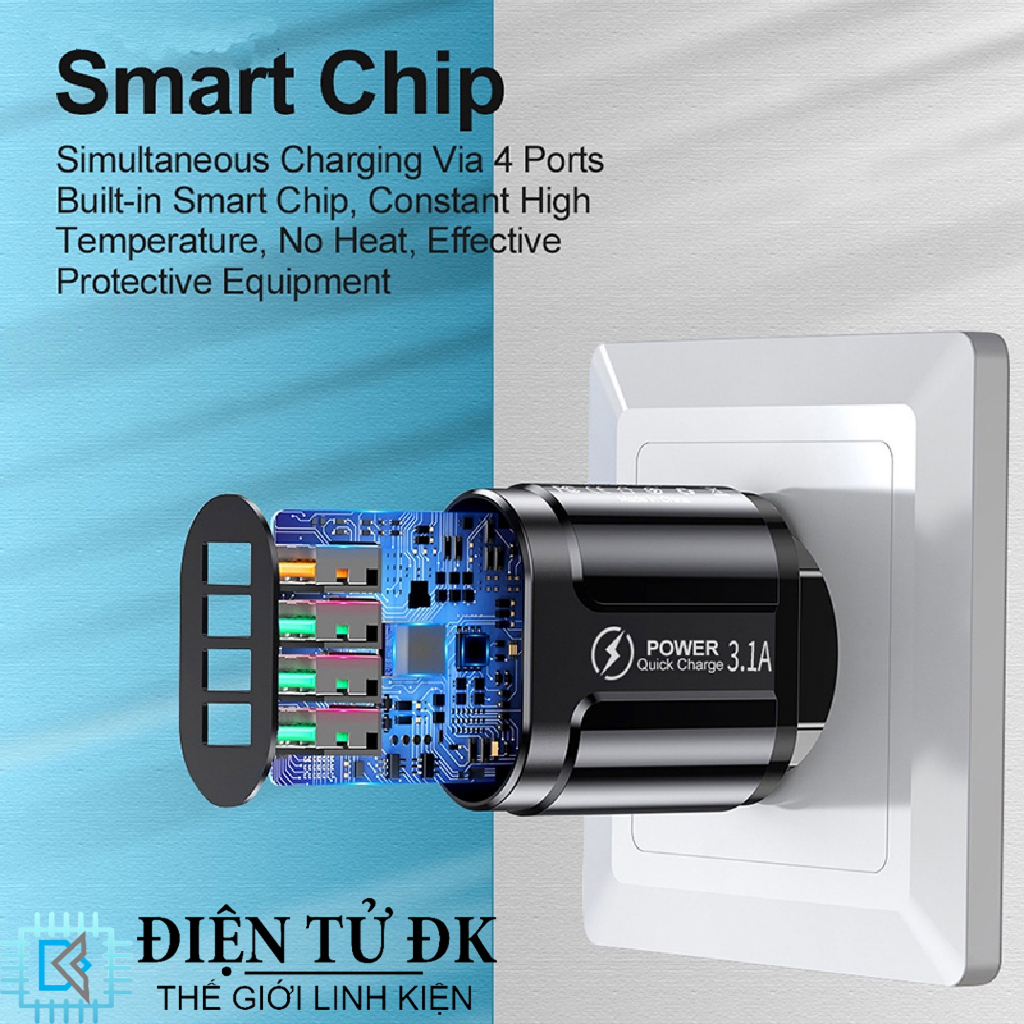 Cốc Sạc Nhanh 4 Cổng USB Tiện Dụng