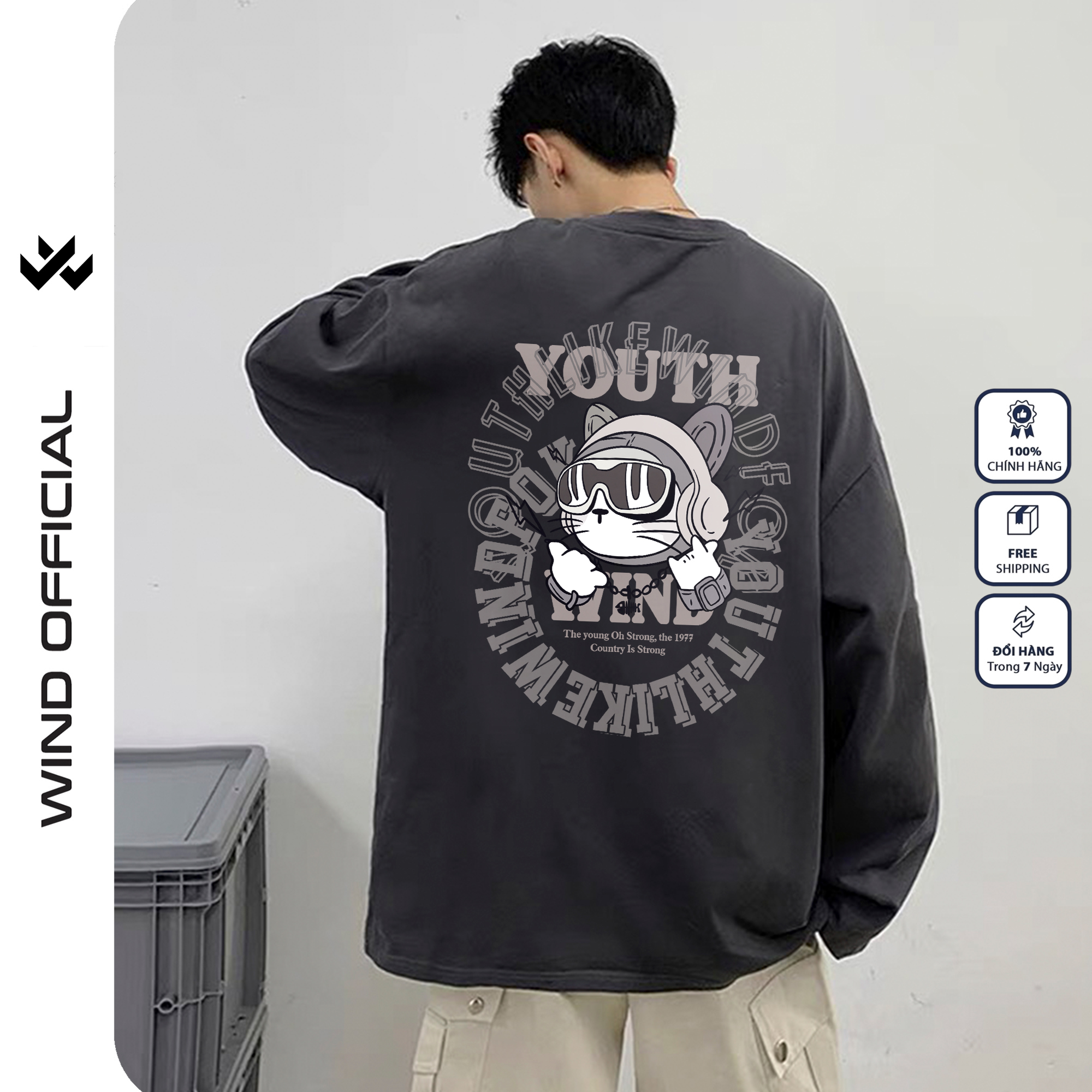 Áo thun tay dài nam nữ WIND form rộng tay dài CAT, thời trang nam nữ áo thun oversize ulzzang