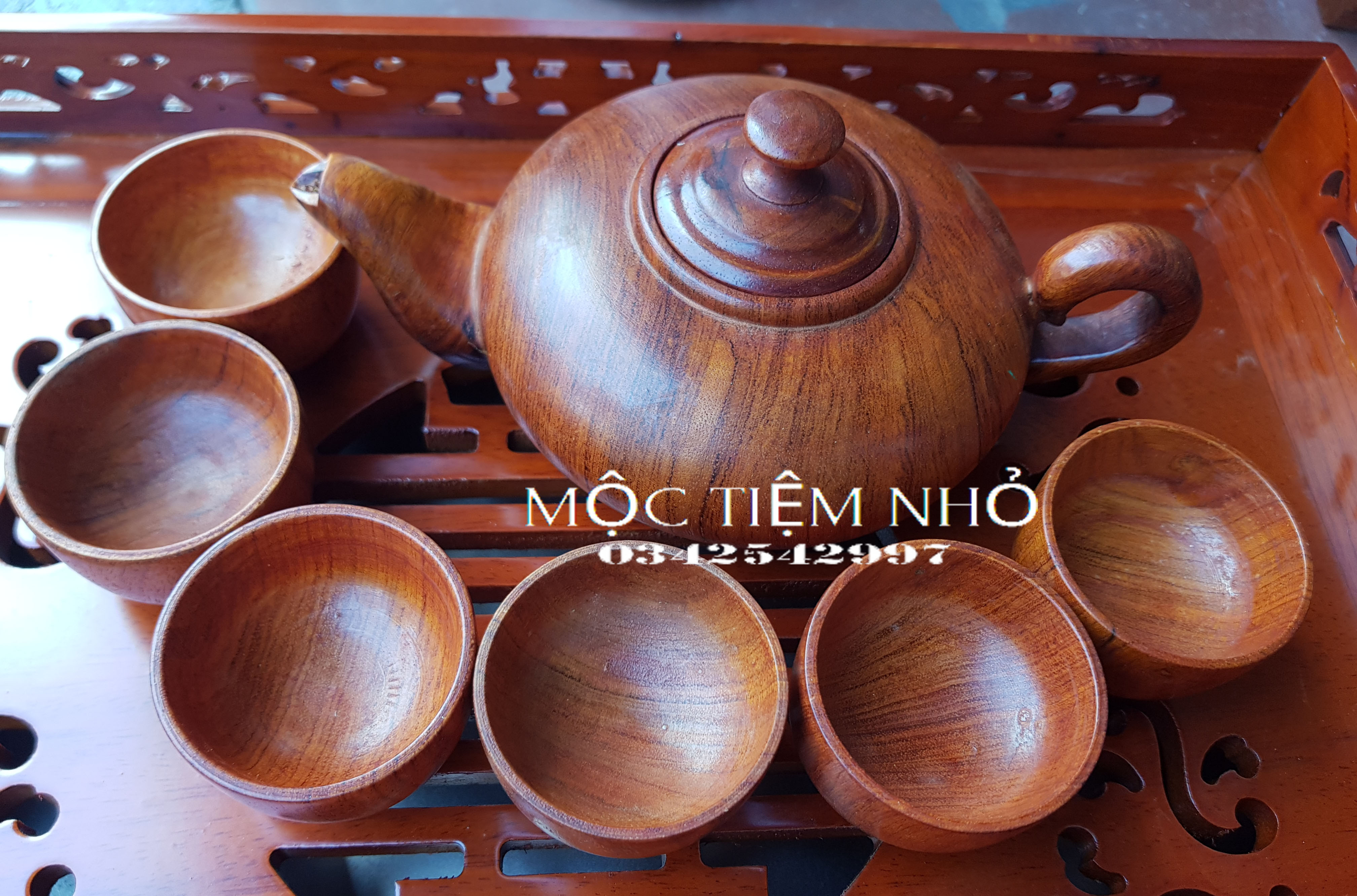 Ấm chén gỗ hương Bộ ấm trà gỗ nguyên khối