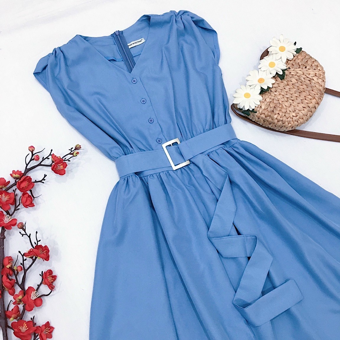 Đầm tay con kèm belt 2 màu
