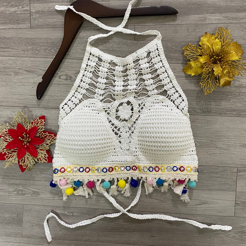 Áo bra len móc bikini đi biển dạng yếm siêu xịn hàng QC