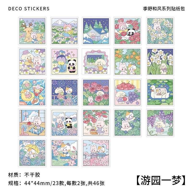 Set 45 tấm sticker hình gấu thỏ phong cảnh siêu dễ thương