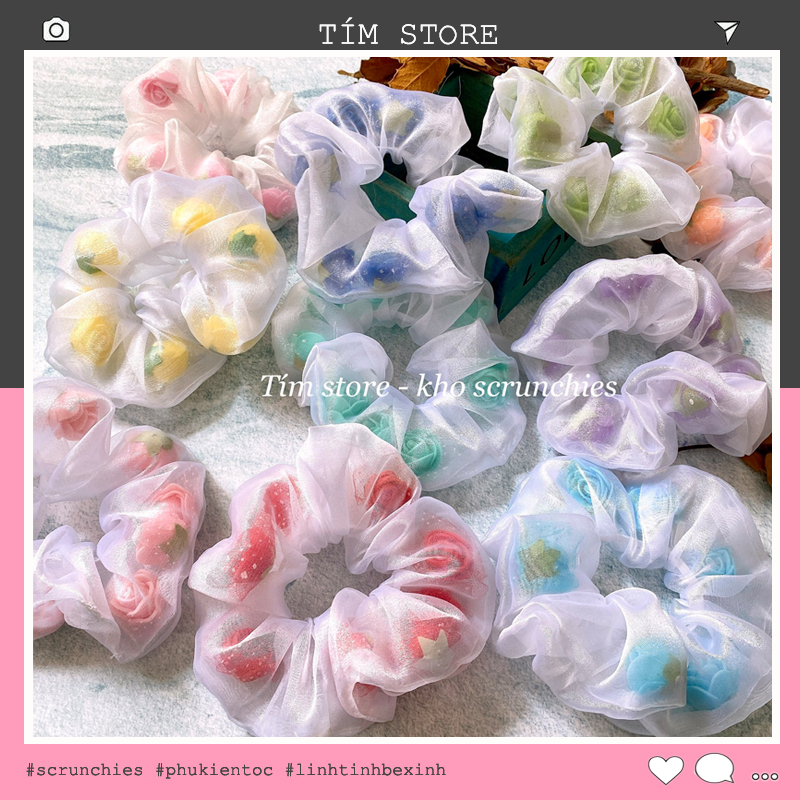 SCRUNCHIES HOA ROSE NEW- CỘT TÓC VẢI THỜI TRANG NỮ