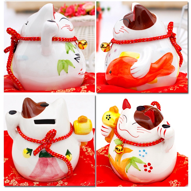 Tượng sứ cao cấp Mèo thần tài Mèo may mắn Maneki-Neko
