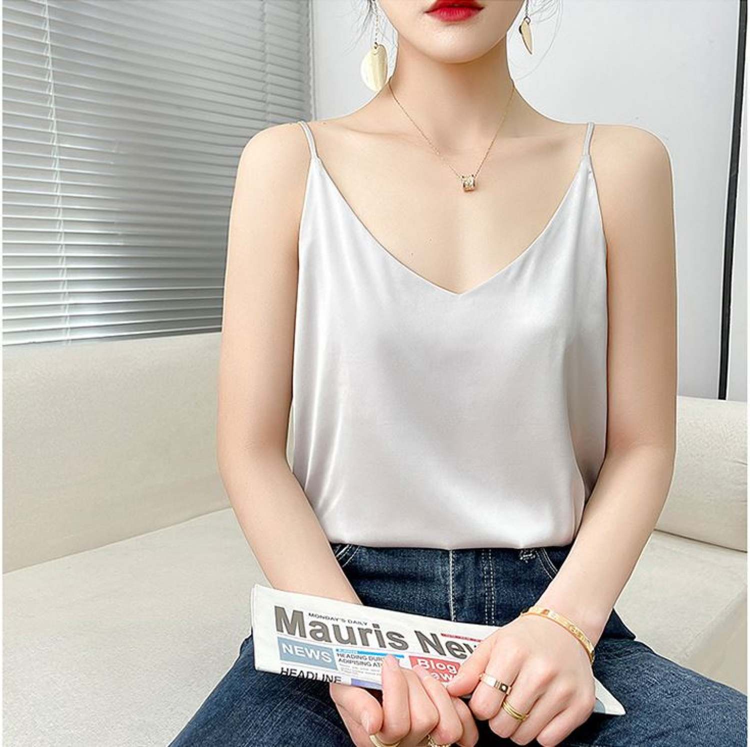 Áo 2 dây nữ vải lụa Satin mềm mại- nhiều màu