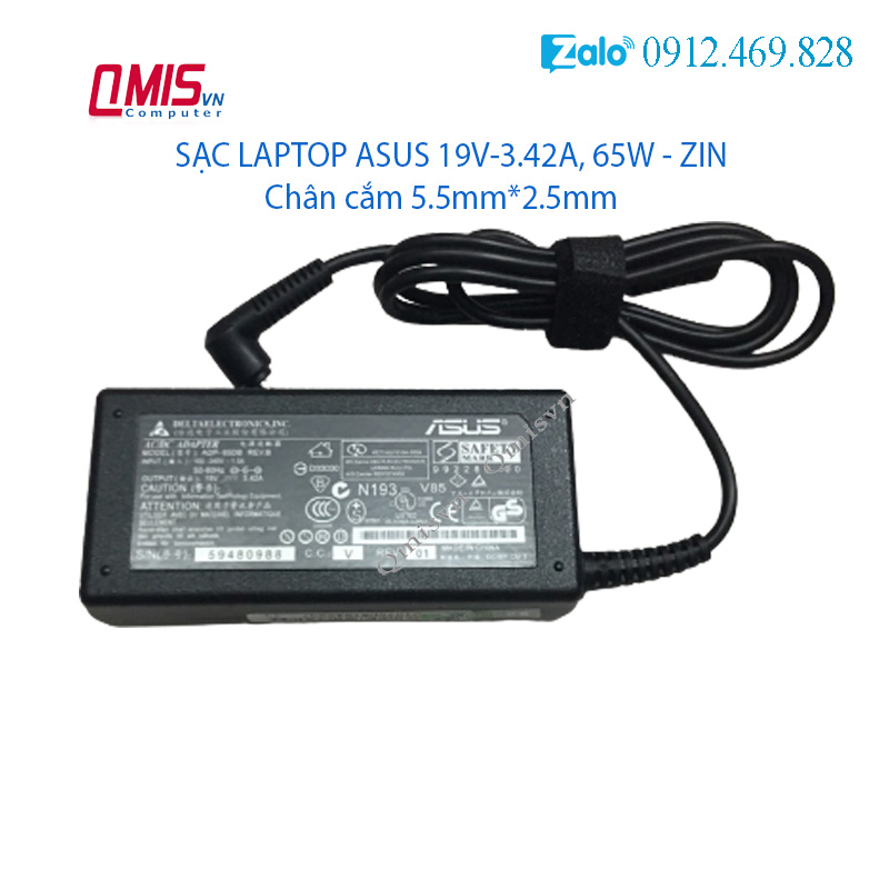 Sạc laptop Asus 19V-3.42A, 65W, Đầu thường (5.5mm*2.5mm)