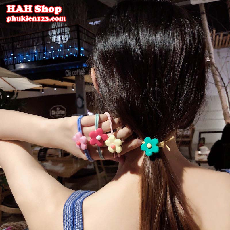 (Combo 5 dây, 5 màu) Dây buộc tóc hoa 5 cánh nhiều màu cột tóc cute phong cách Hàn Quốc