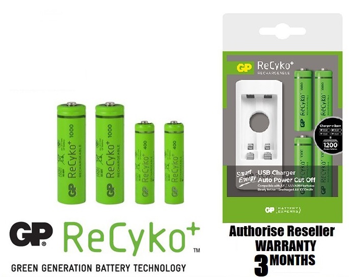 Bộ 2 pin AA, 2 pin AAA và sạc đôi GP Recyko