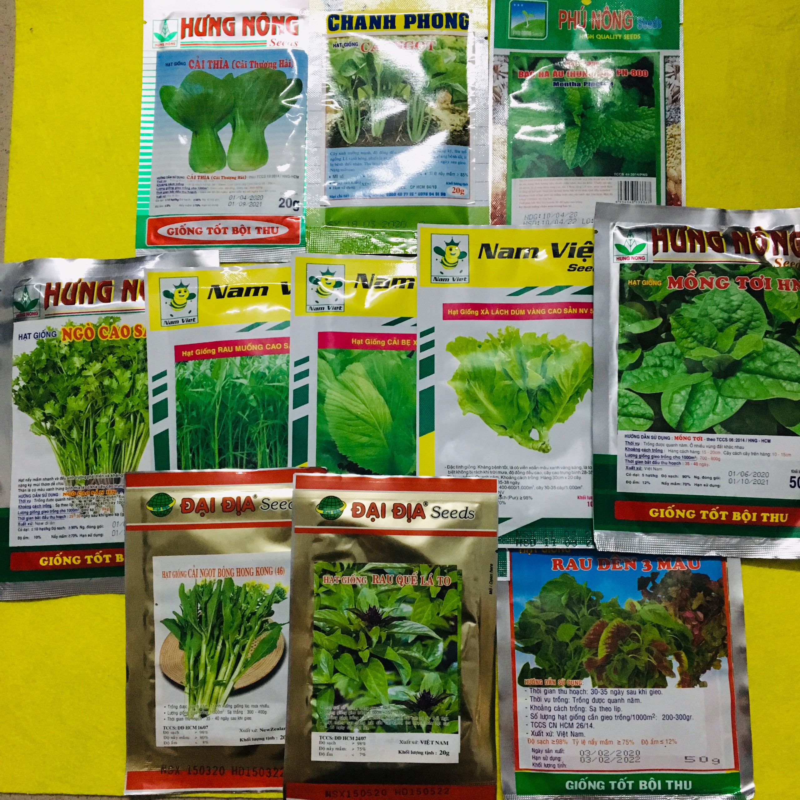 Combo TỰ CHỌN 6 gói hạt giống rau muống, cải bẹ xanh, cải thìa, rau dền, cải xà lách, dưa leo, cải ngồng, mướp hương, cải ngọt và các loại rau quả khác trong danh sách