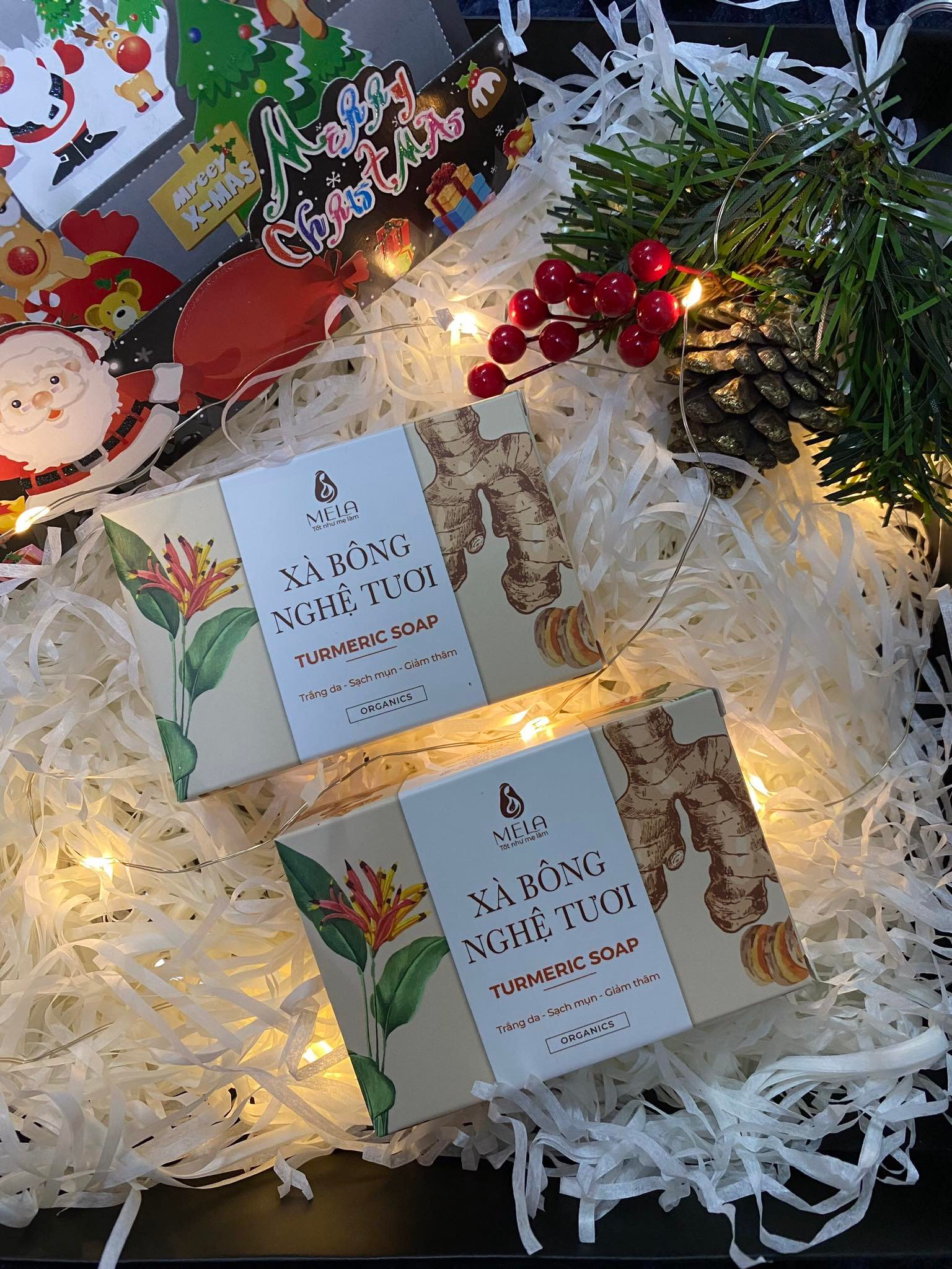 Xà bông nghệ Mela - Hỗ trợ giảm mụn, sáng da, thải độc. Mua 2 tặng 1 túi tạo bọt