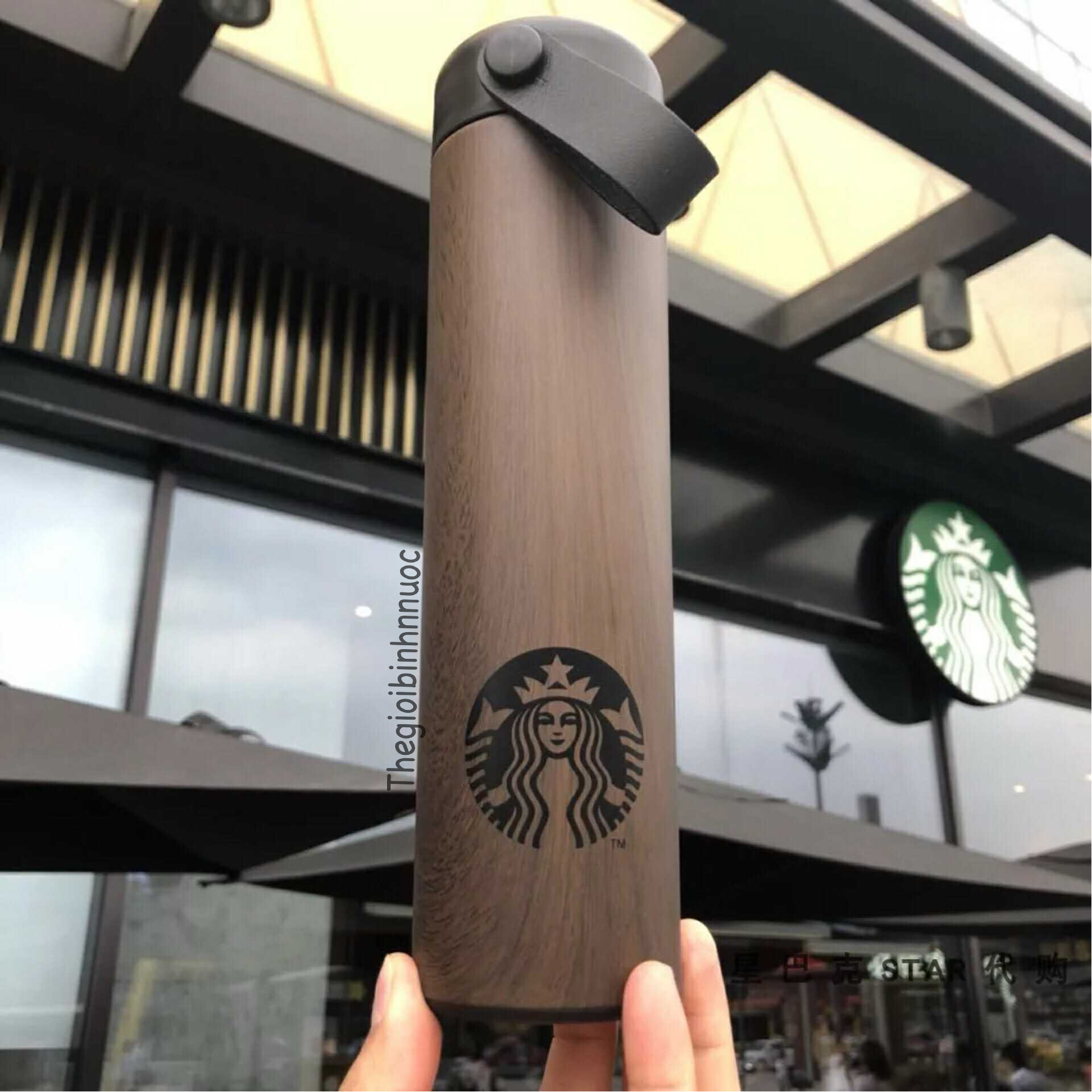 Bình Giữ Nhiệt Starbucks Gỗ, Hoa Và Chim 473ml B356