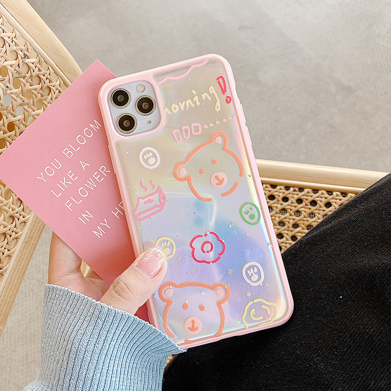 [ SALE LỖ ] [ IPHONE ] Ốp Lưng Trong Suốt Viền Màu Silicon Gấu Thỏ ( Kèm Miếng Phản Quang)