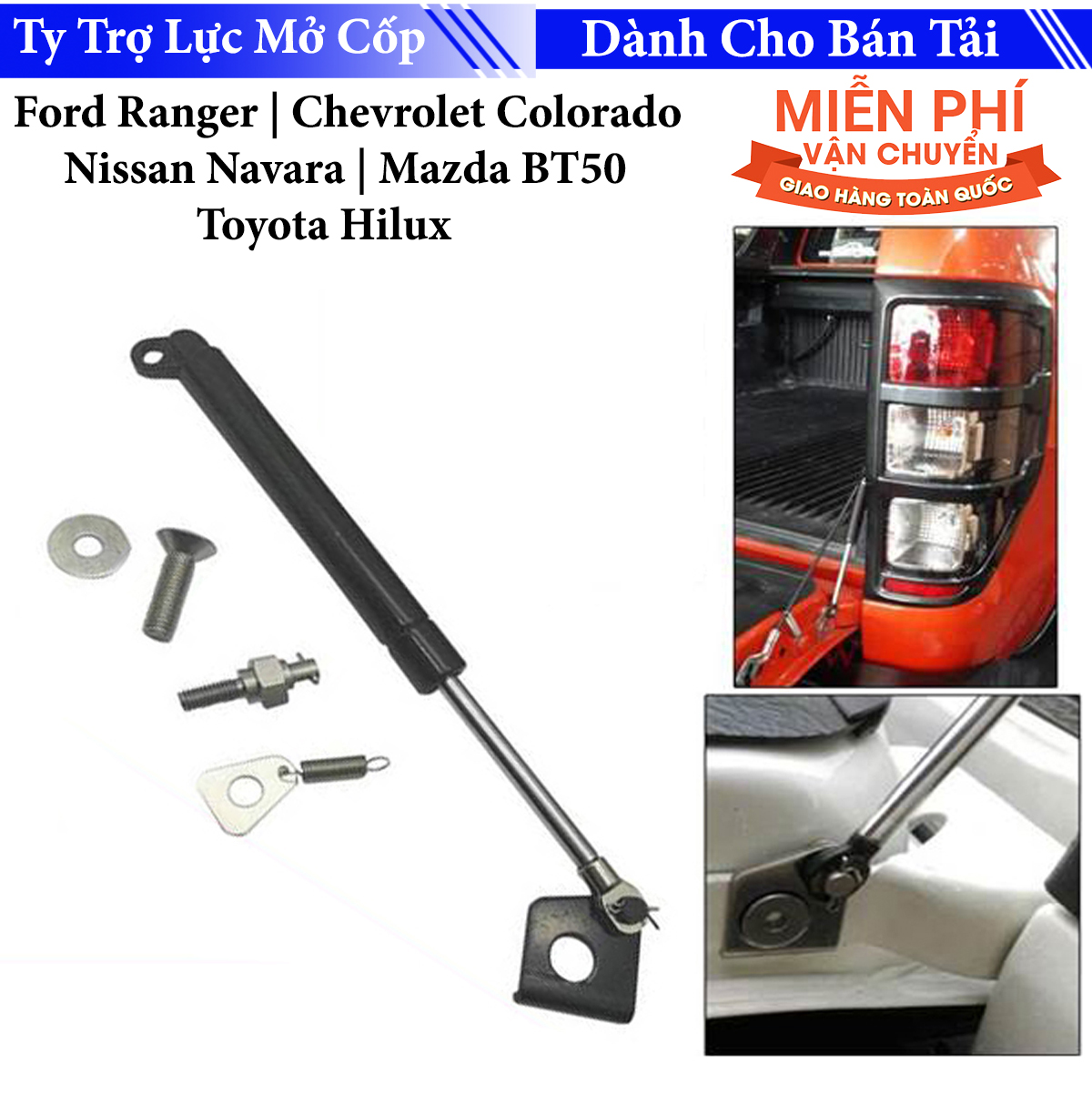 Ty hãm thủy lực mở cốp xe bán tải - Ty thủy lực hãm cốp sau dành cho xe bán tải Ford Ranger, Chevrolet Colorado, Nissan Navara, Mazda Bt50, Toyota Hilux