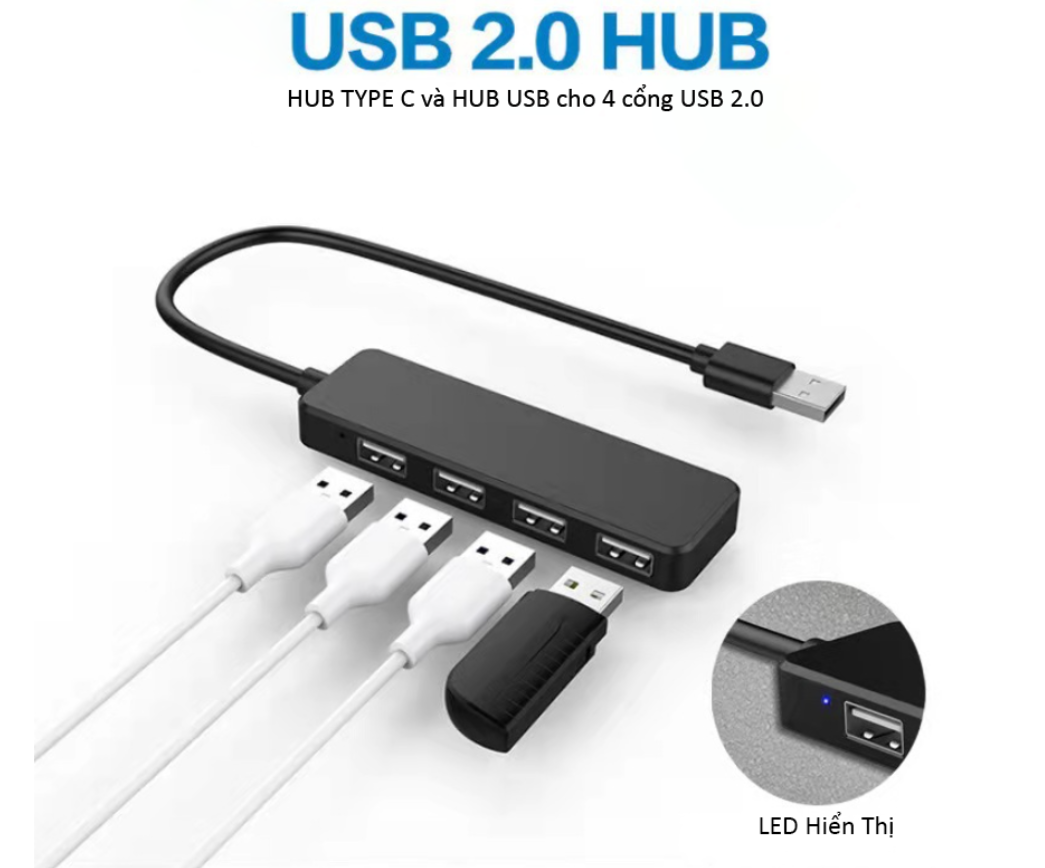 HUB Type C và HUB USB cho 4 cổng USB 2.0, USB OTG