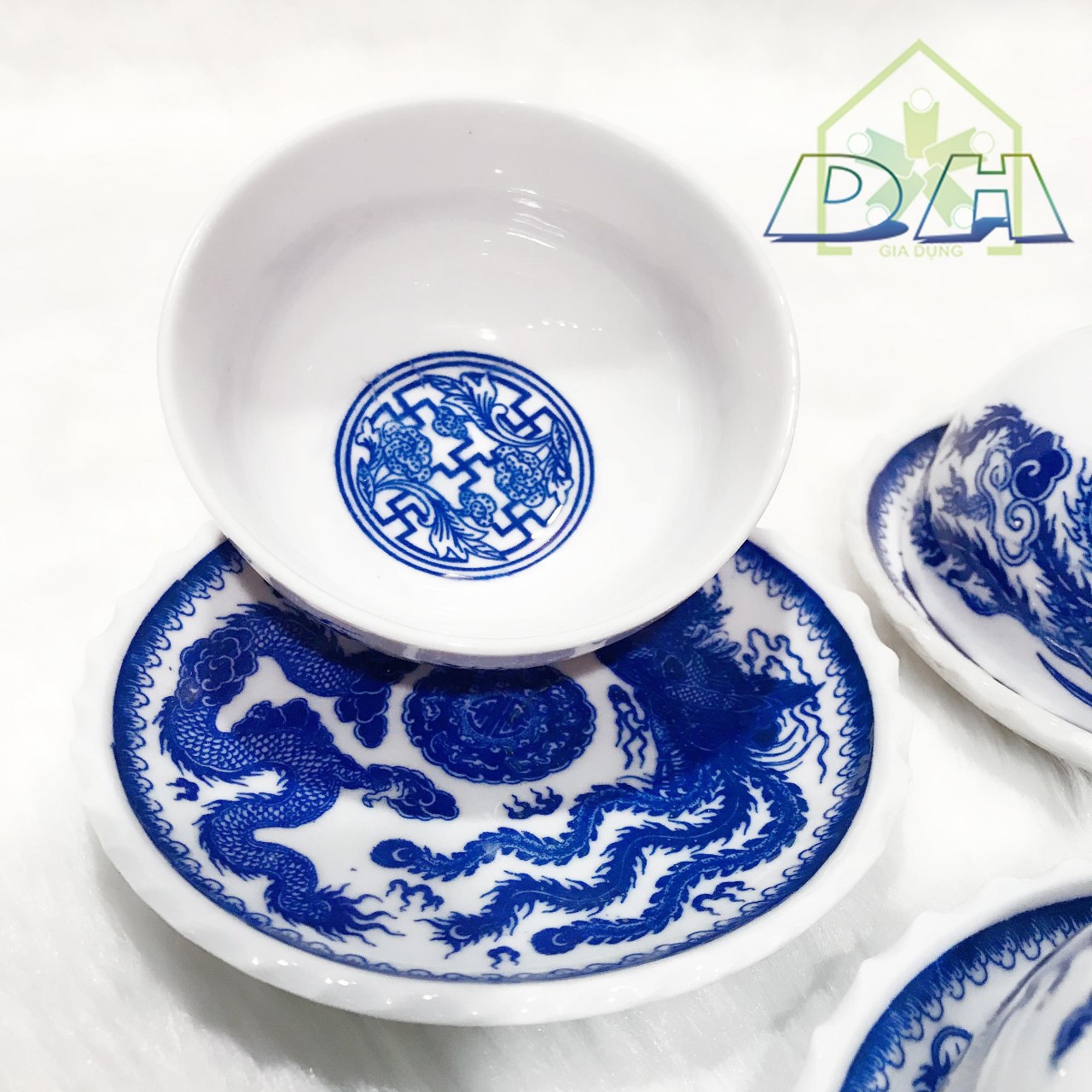 BỘ BÁT ĐĨA THỜ CÚNG BÁT TRÀNG XANH VẼ