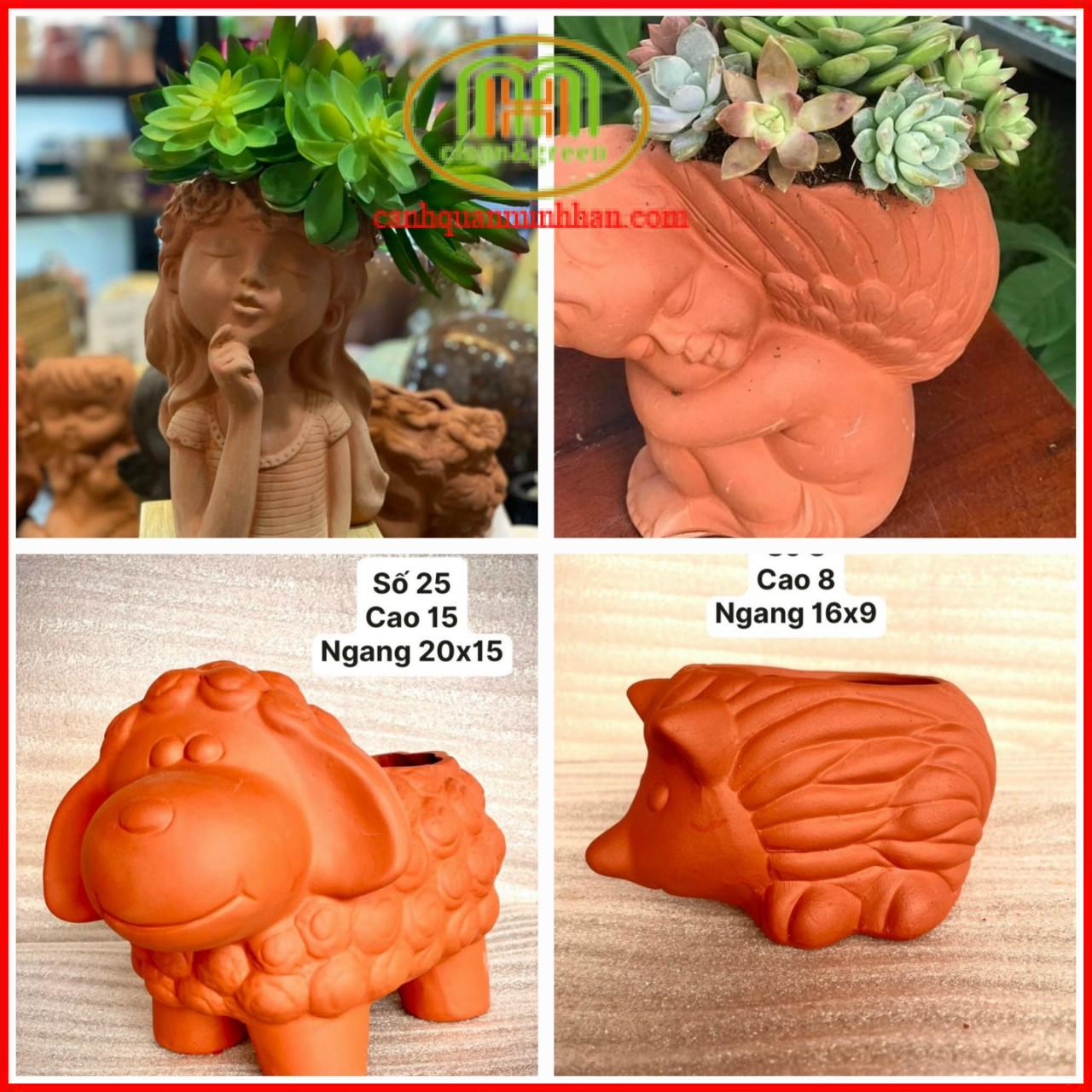 Chậu trồng sen đá mini cute đất nung hình thú