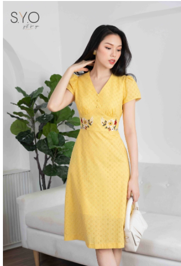 Đầm A Vải Thô Thêu Đục Lỗ D3012-21