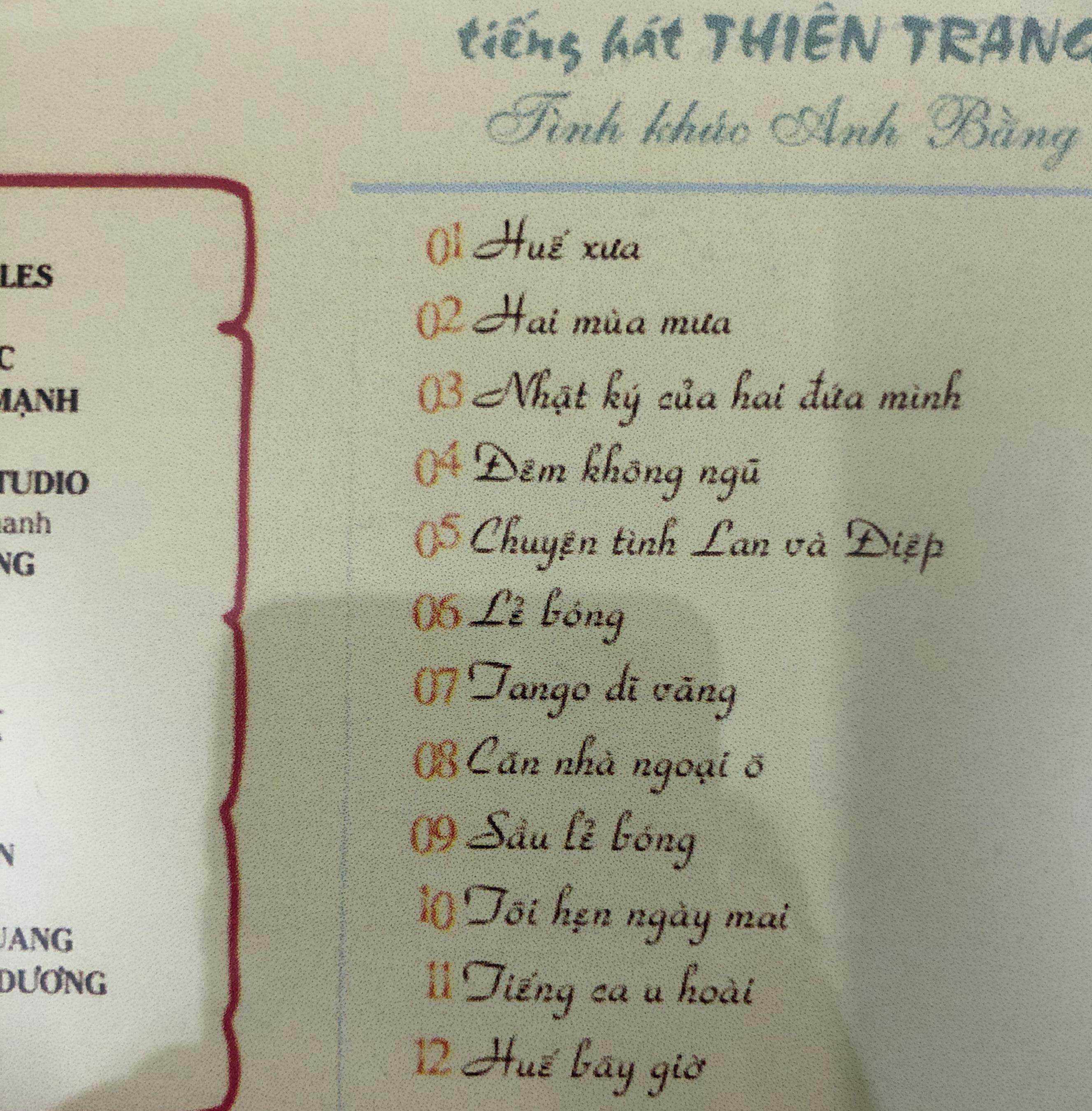 [HCM]CD Tiếng Hát Thiên Trang - TÌnh Khúc Anh Bằng