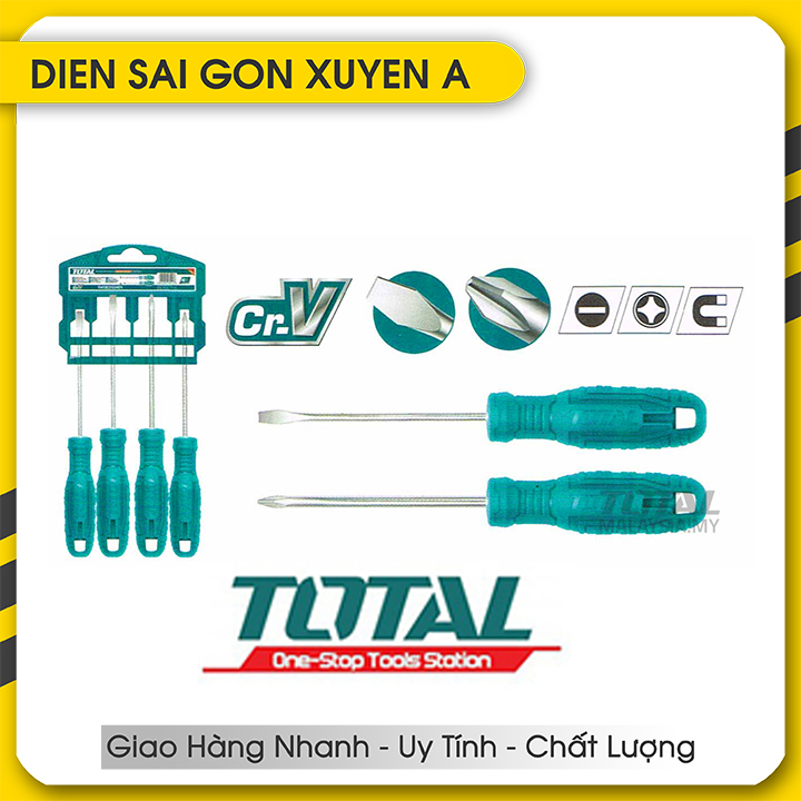 Bộ 4 cây tuốc nơ vít dẹp và bake Total THTDC250401