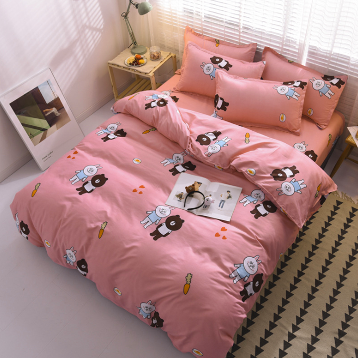 Trọn bộ 4 món chăn ga gối cotton poly nhập mẫu thỏ gấu