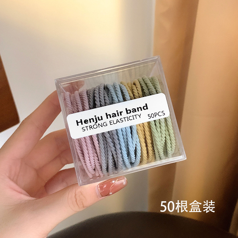 [Mới] Hộp 50 chun buộc tóc, thun cột tóc nhiều màu cho nữ 2023
