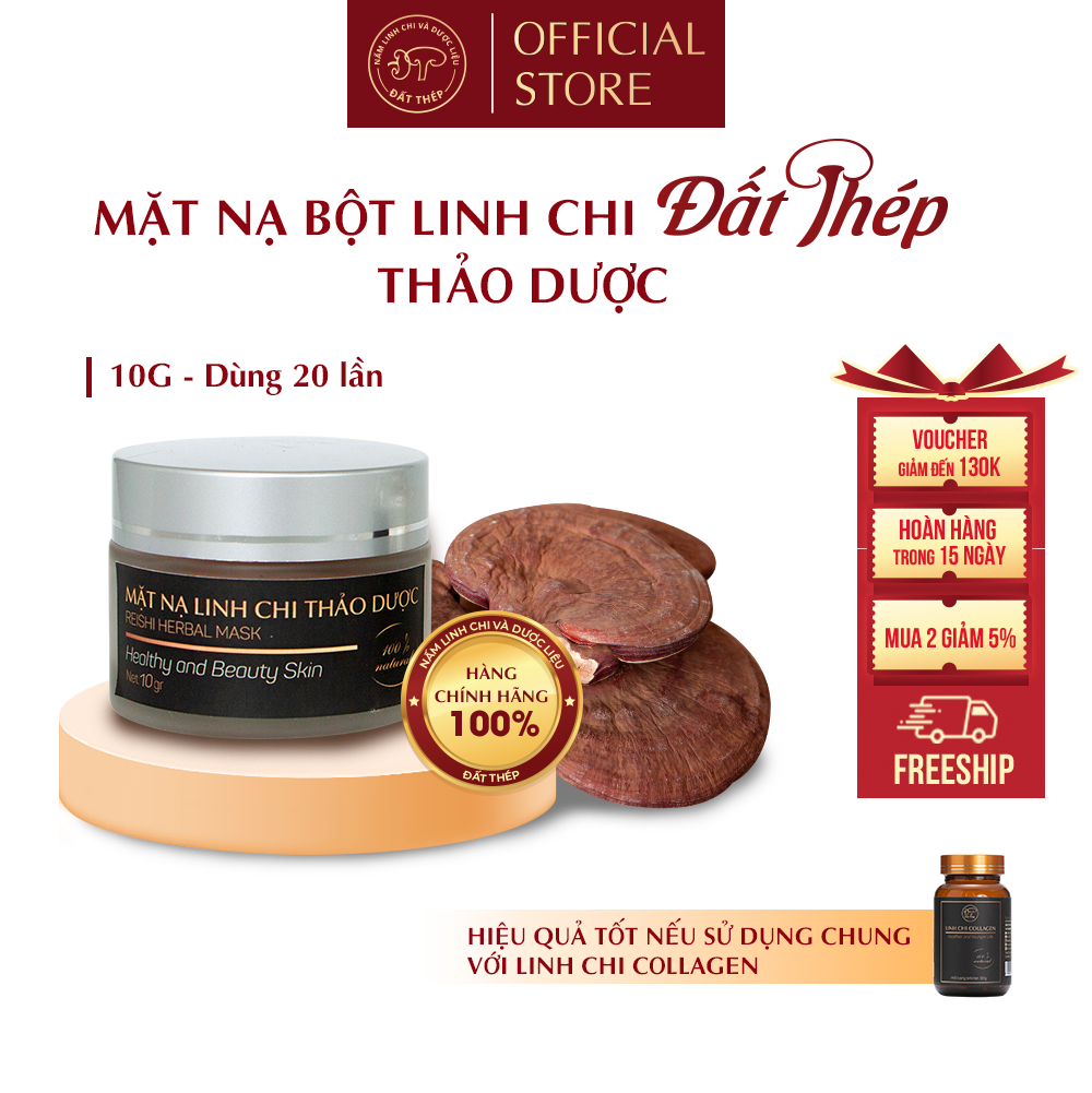 Mặt nạ bột Nấm Linh Chi Đất Thép thảo dược - Cấp ẩm - Làm sáng - Hàng chính hãng