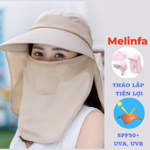Mũ chống nắng đa năng nữ, nón chống nắng, mũ chống nắng kèm khẩu trang khăn trùm vai gáy mũ vải cotton mã M0050