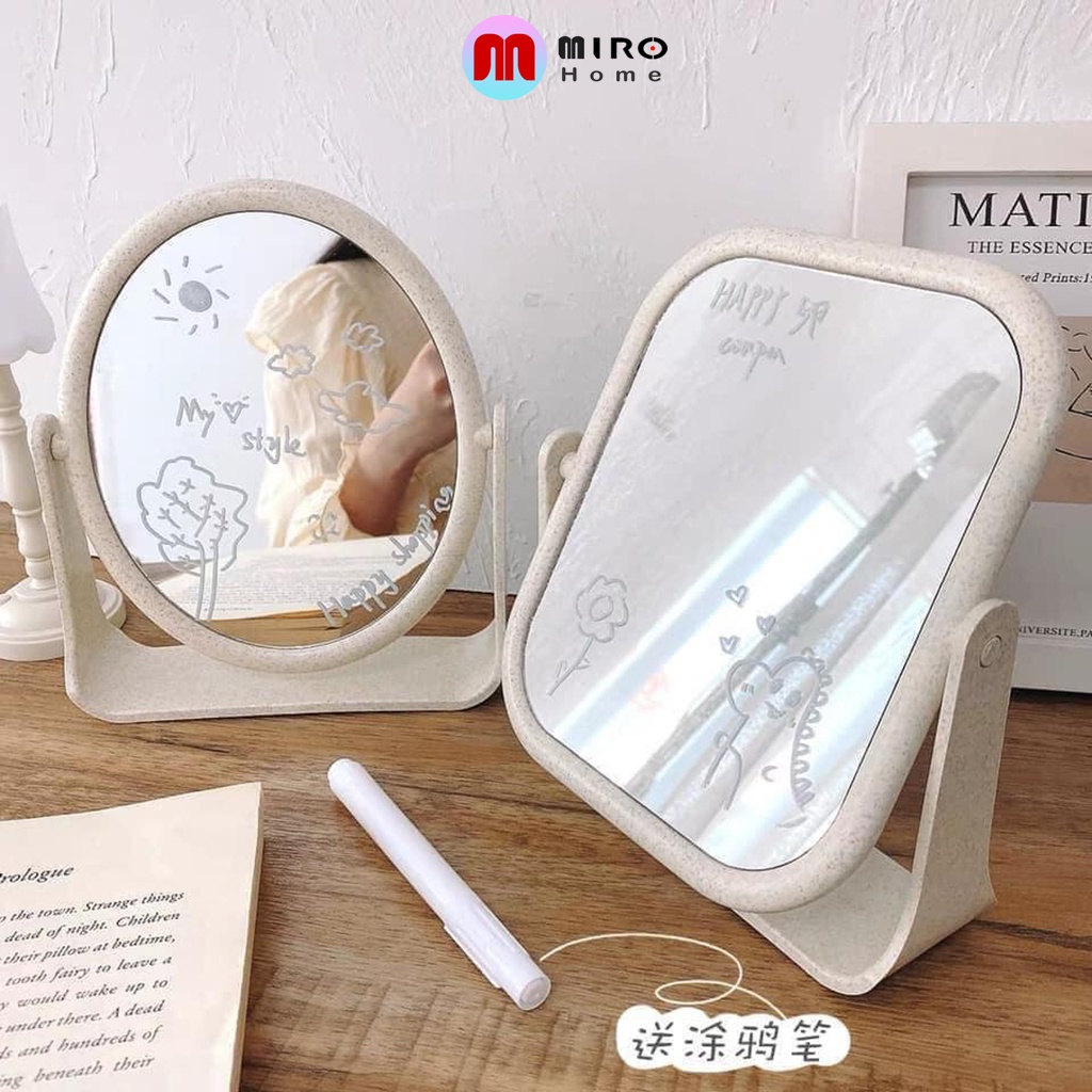 Gương lúa mạch trang điểm để bàn 2 mặt xoay 360 độ (Có sẵn HCM)
