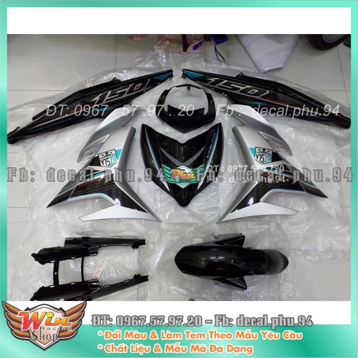 Tem rời exciter 150 y15zr bạc đen xanh