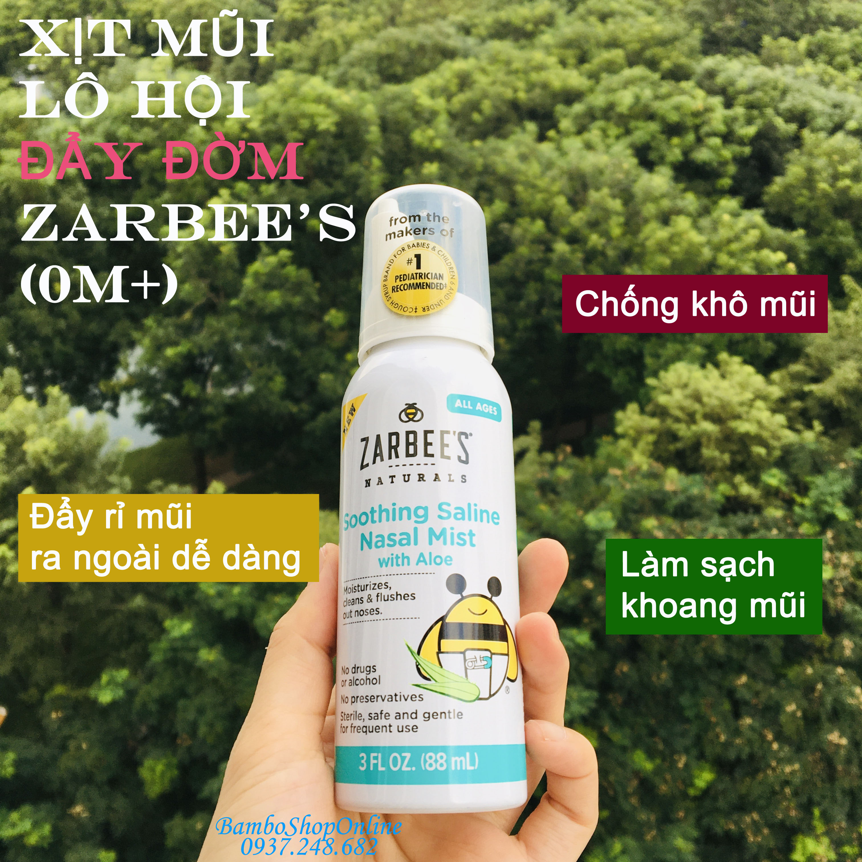 [Hàng nội địa Mỹ] Xịt mũi lô hội đẩy đờm Zarbee's (cho bé từ 0 tháng tuổi)