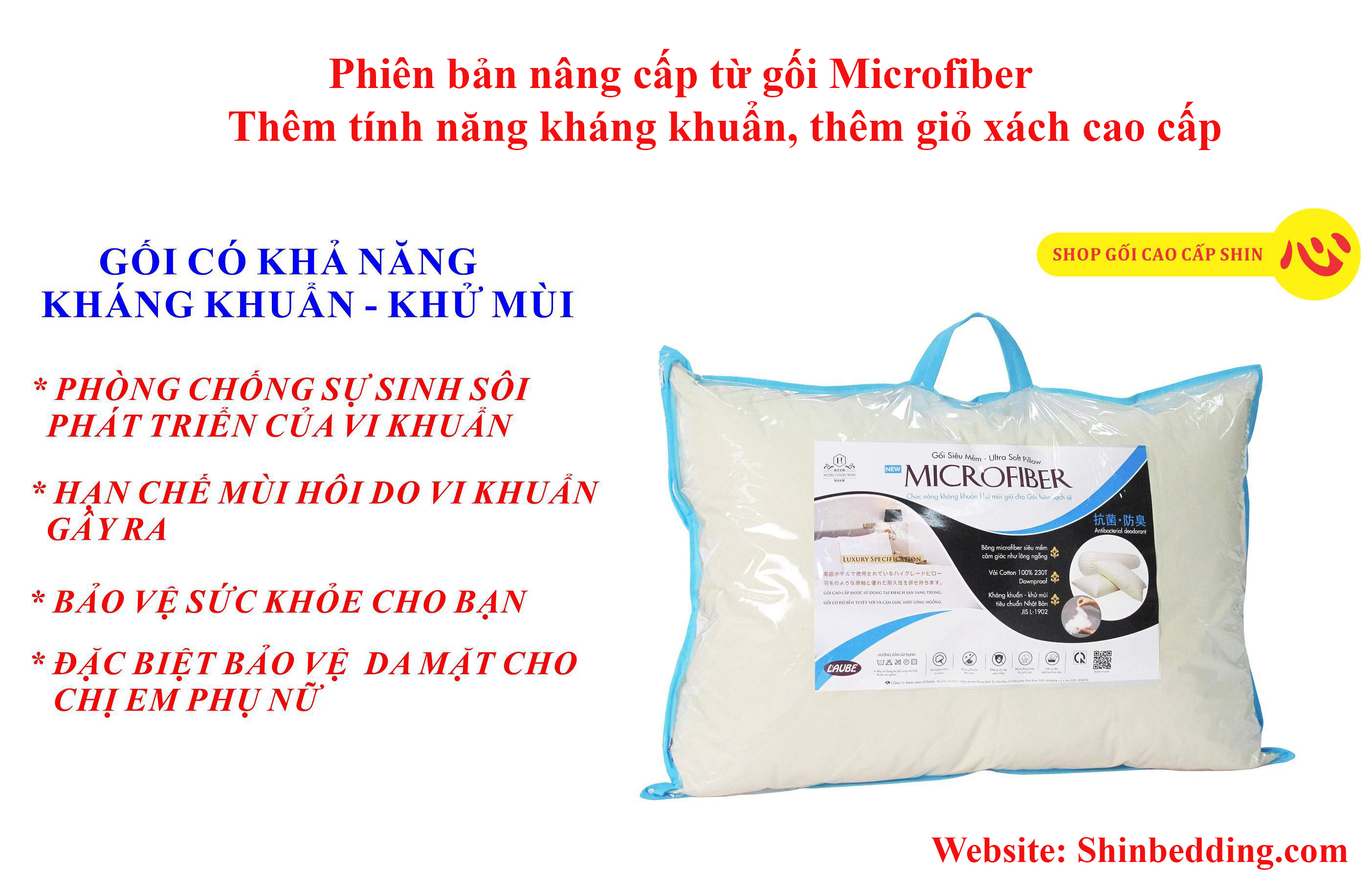 [HCM]Gối nằm Microfiber siêu mềm kháng khuẩn 50x70cm