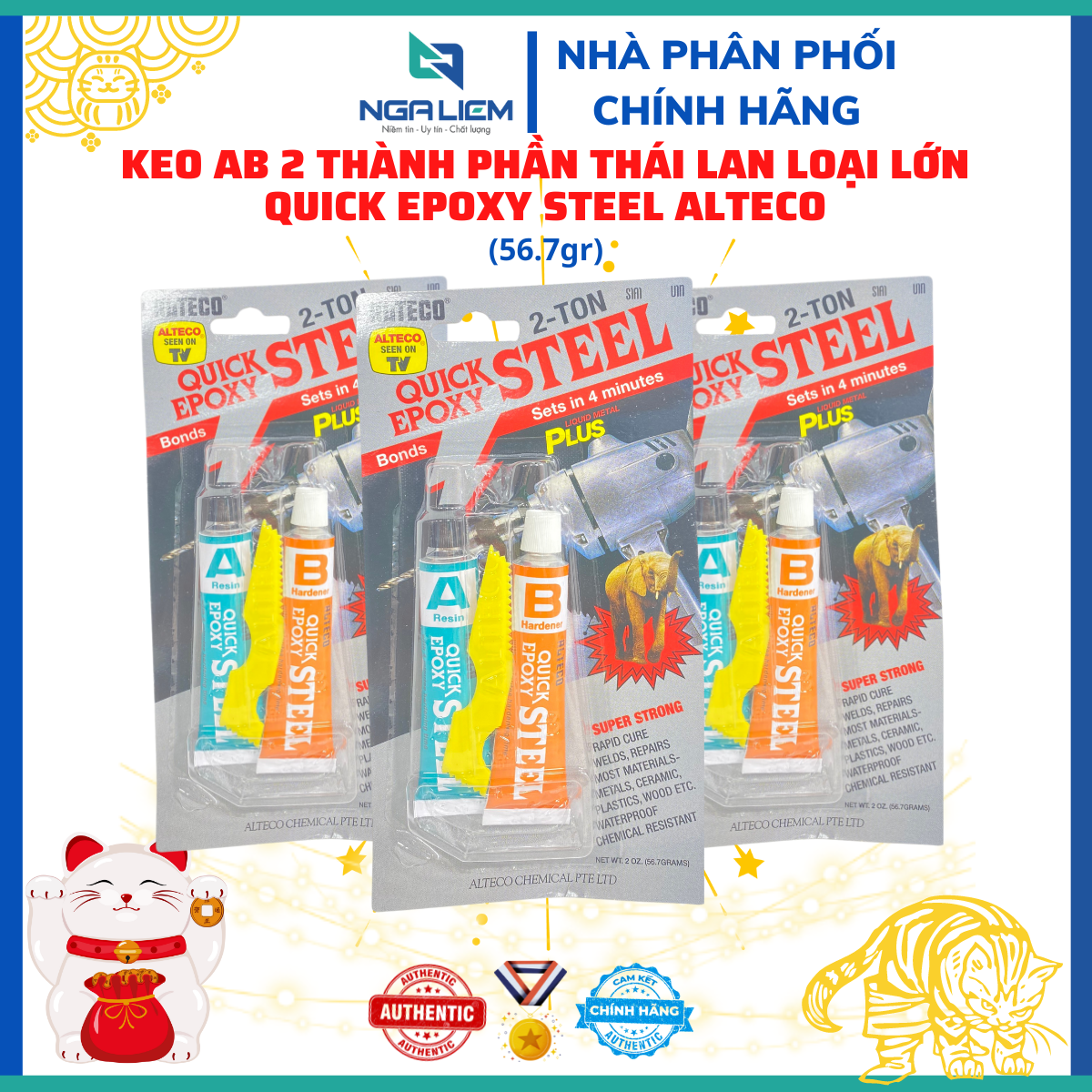 Keo ab 2 thành phần thái lan loại lớn quick epoxy steel alteco siêu cứng, chịu nhiệt chịu nước, dán nhựa dán đá