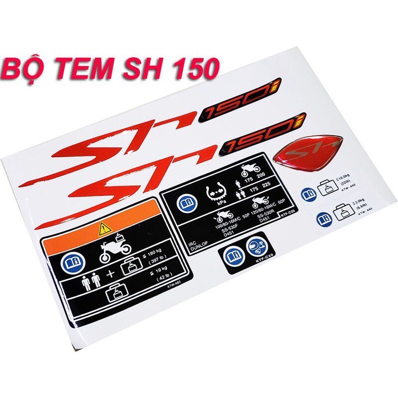 Bộ tem xe sh 150 nổi phản quang đỏ- thông số