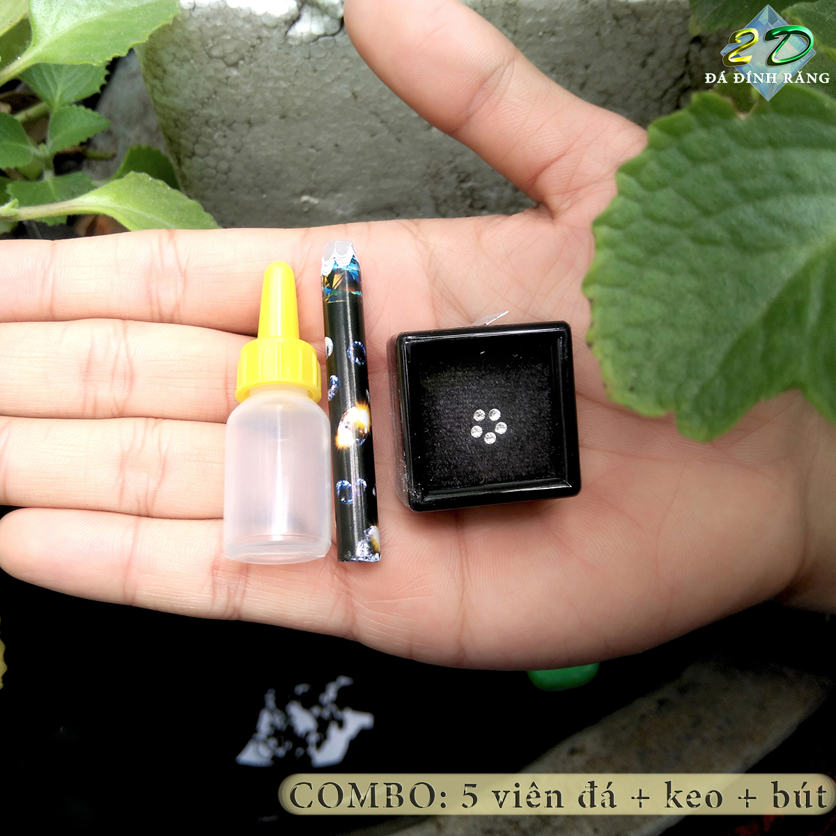 Đá dán răng loại đại cực sáng (5 viên 3LY + keo dán + bút gắn)