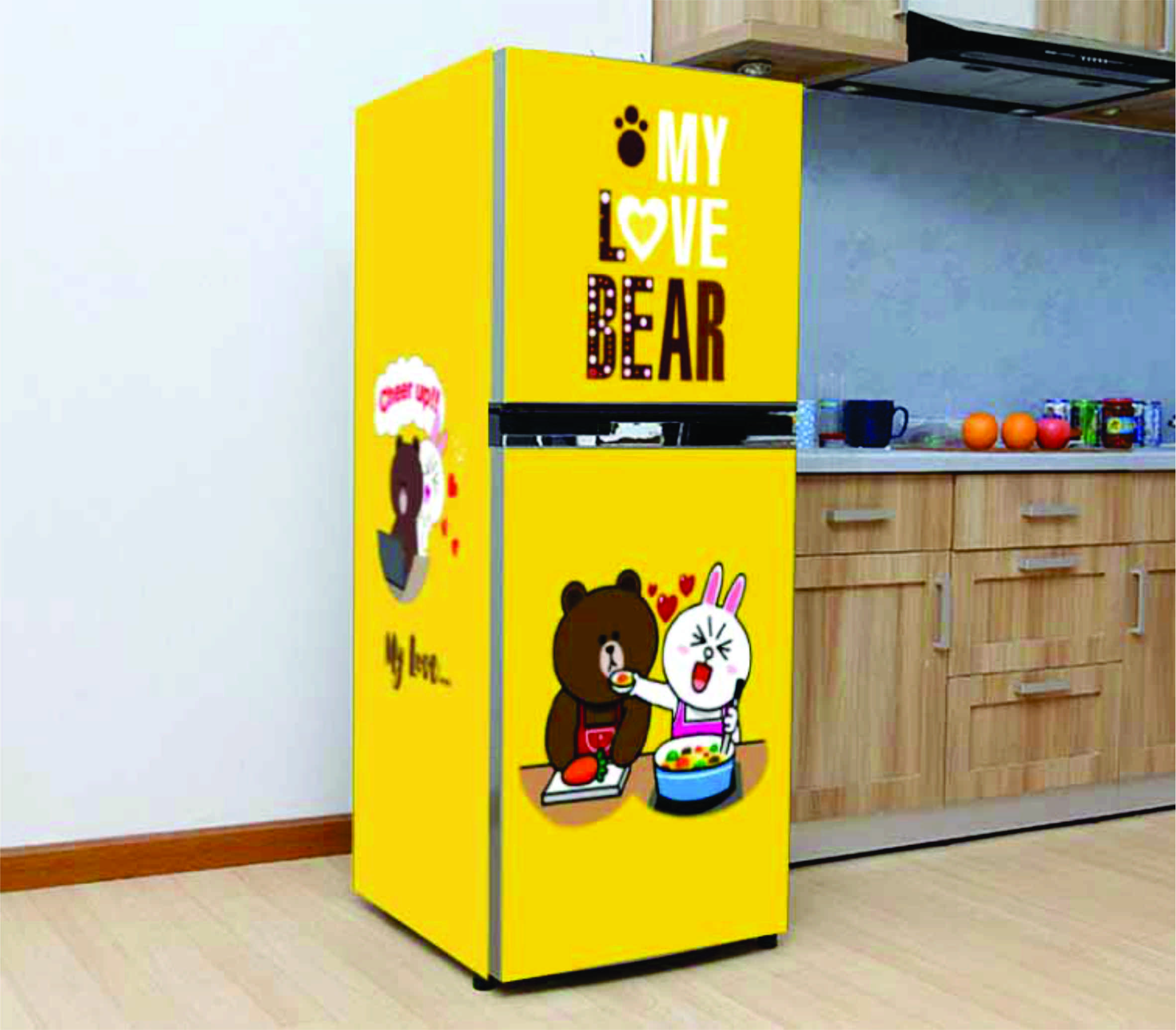 [HCM]Decal dán trang trí tủ lạnh gấu nâu và thỏ trắng (60cm x 160cm)