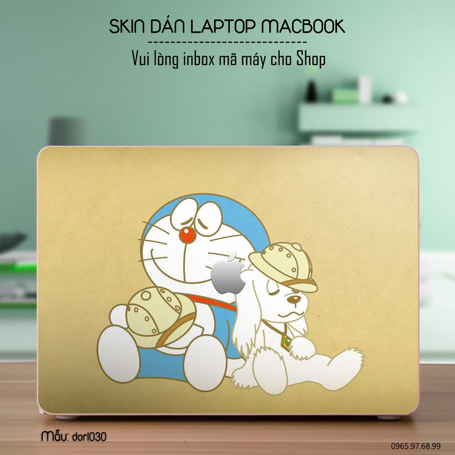 Decal Skin dán Macbook, laptop mẫu Doraemon (inbox mã máy cho shop)