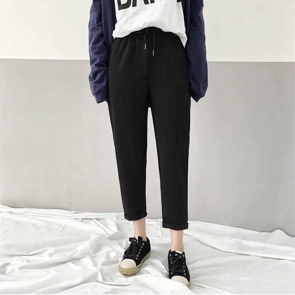 [HCM]Quần baggy kaki ống suông lưng thun đen