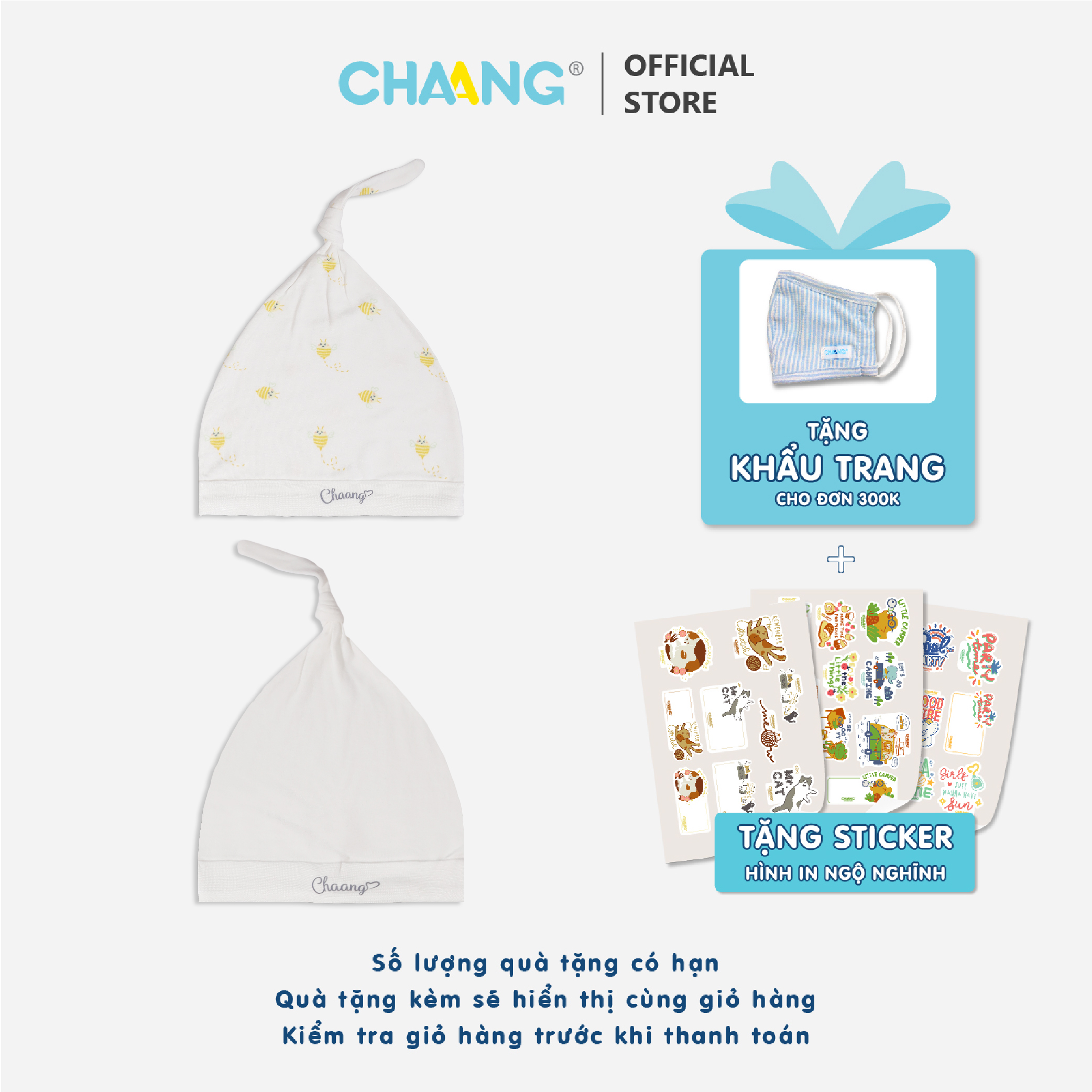 [CHAANG] Set 2 chiếc mũ thóp cho bé sơ sinh Spring CHAANG