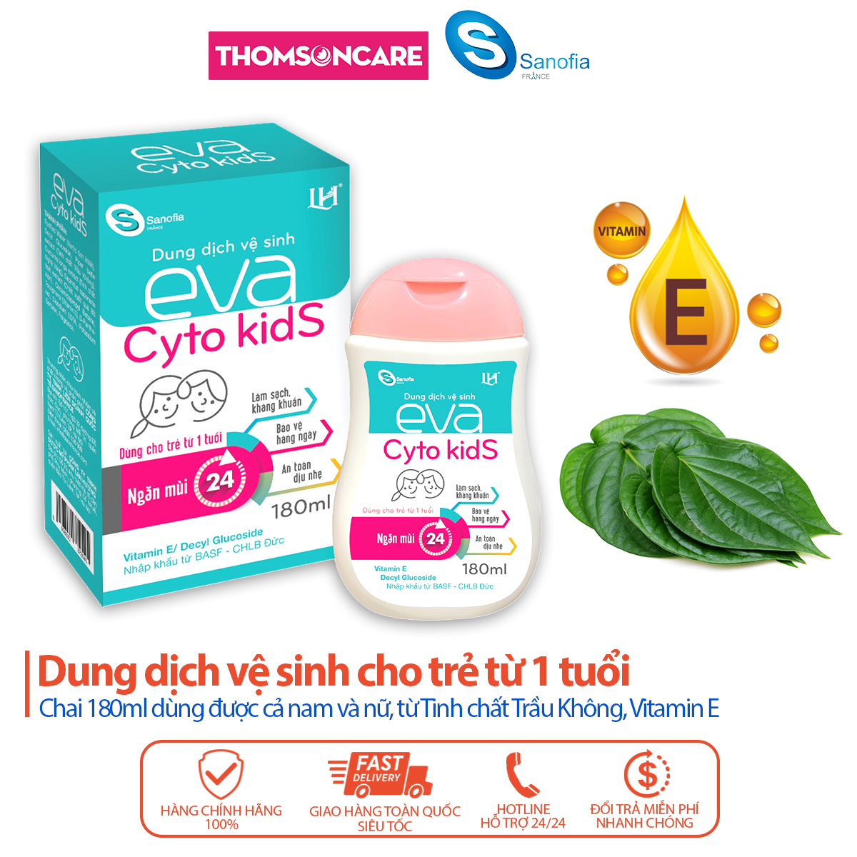 Dung dịch vệ sinh cho bé Eva Cyto Kids, giúp khử mùi, làm sạch