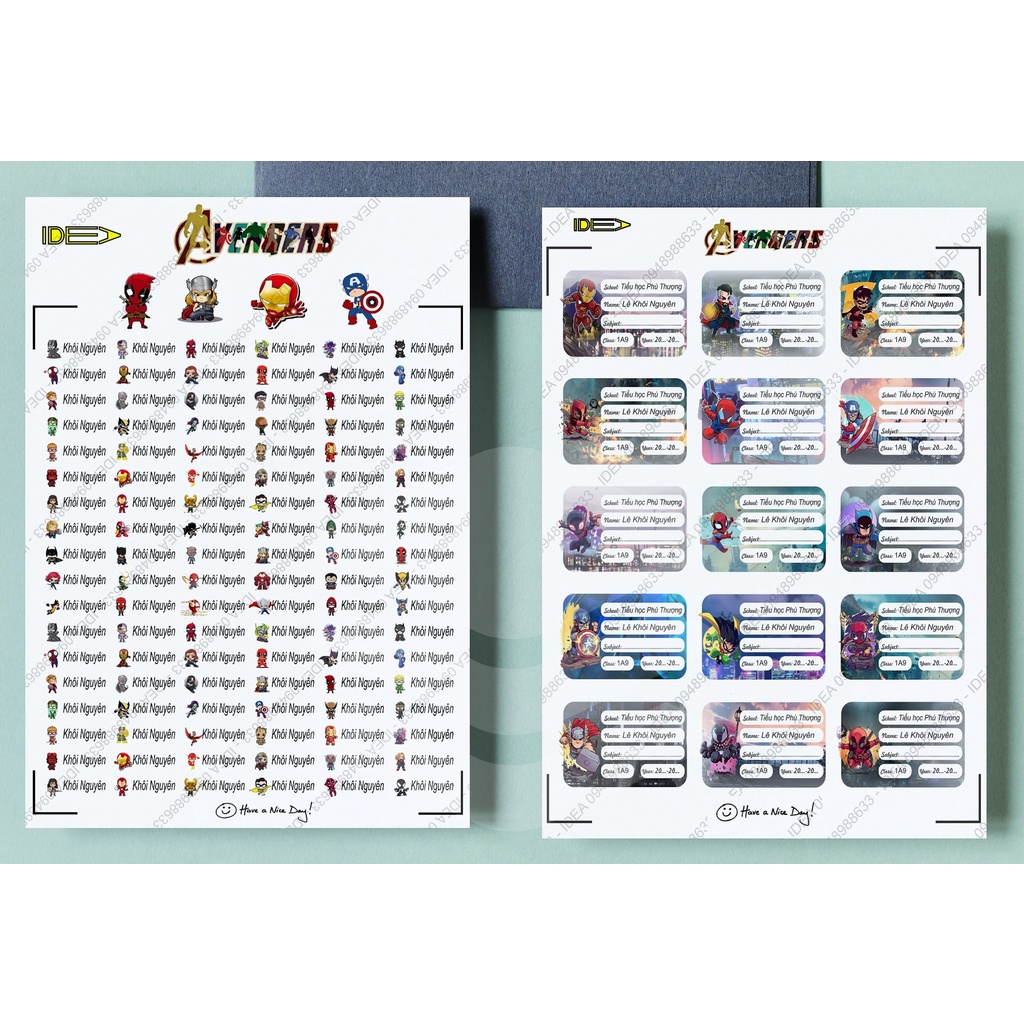 108 sticker + 45 Nhãn vở in riêng tên bé
