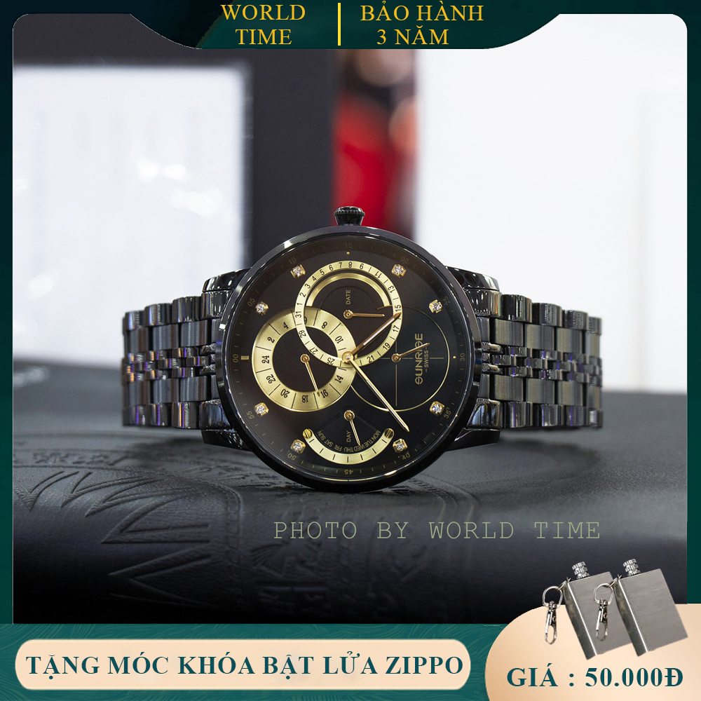 Đồng hồ Nam Sunrise 1146SA [FULL BOX, Thẻ bảo hành hãng] Kính Sapphire chống Xước, chống Nước, Dây kim loại