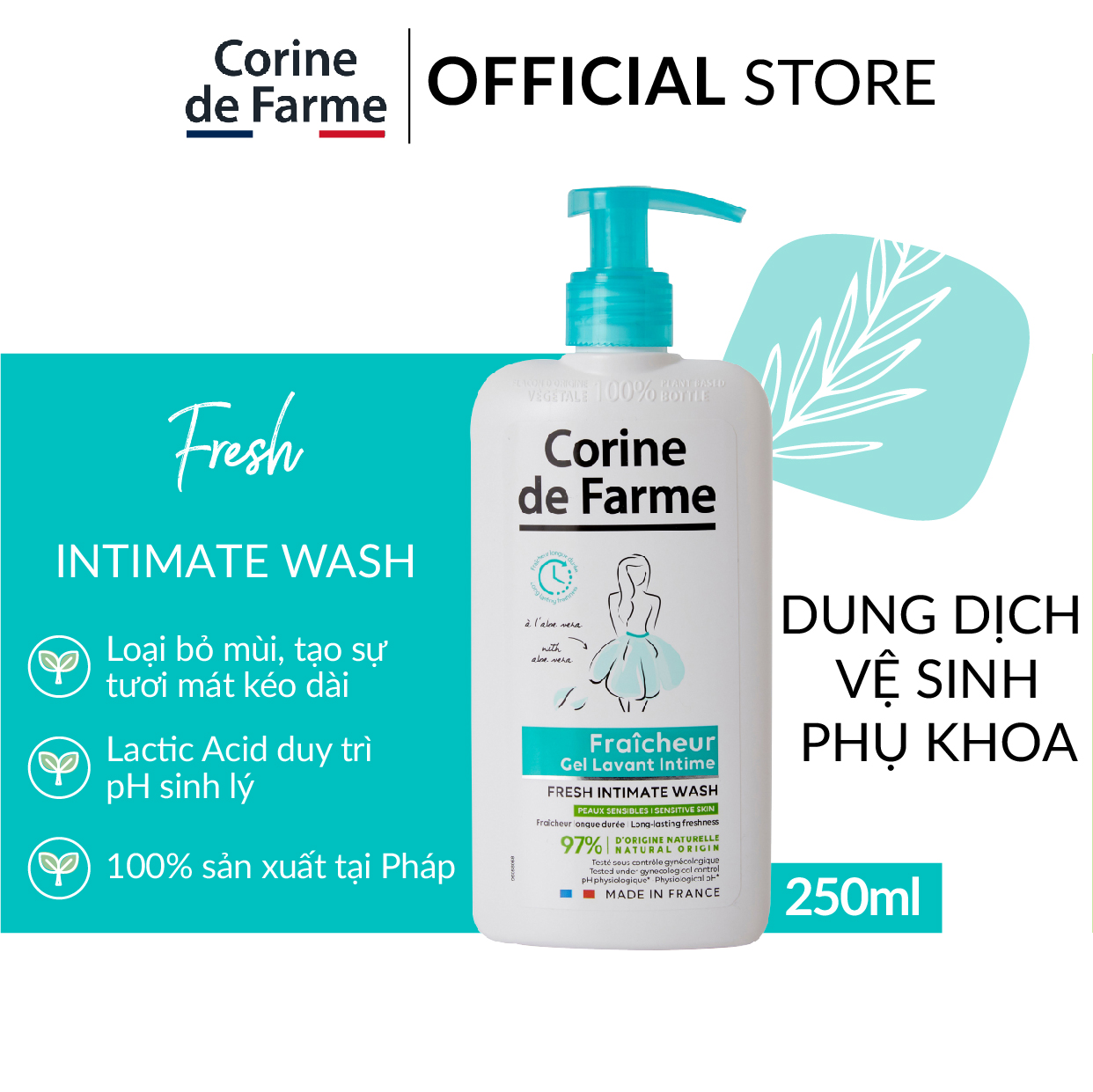 Gel Vệ Sinh Phụ Nữ Corine De Farme Fresh Intimate Wash 250ml