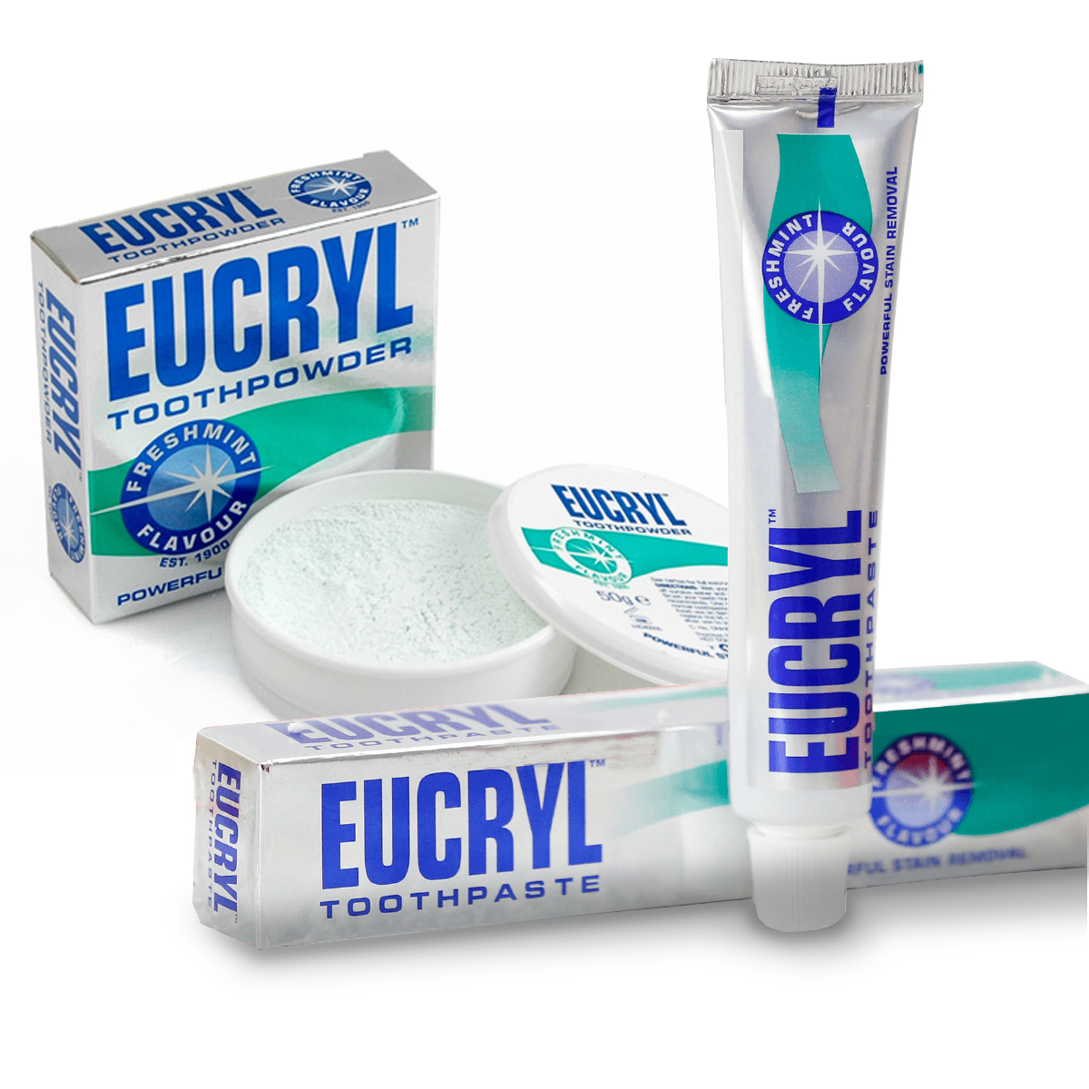 Combo 2 kem đánh răng và 2 bột tẩy trắng răng EuCryl Anh Quốc