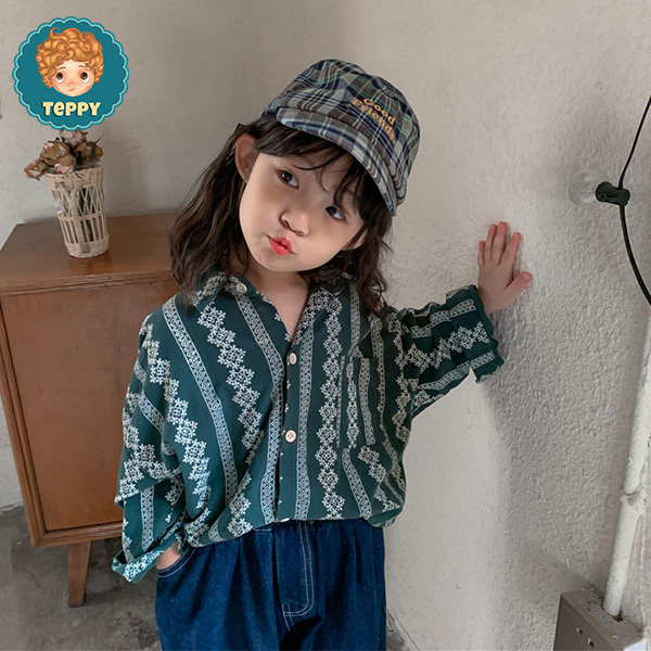 Áo sơ mi hoạ tiết tay dài cho bé