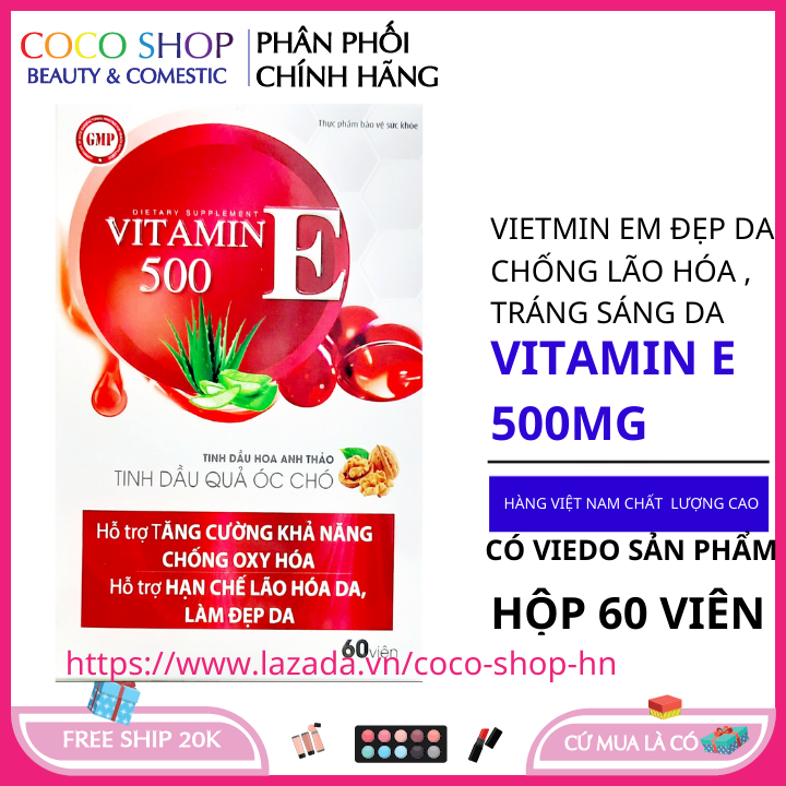Vitamin e đỏ đẹp da chống lão hóa cân bằng nội tiết tố cho da hộp 60 viên vitamin e dưỡng da - vitamin e bôi mặt - vitamin e dưỡng ẩm - viên uống trắng da- viên uống tăng nội tiết tố nữ - viên uống trắng da