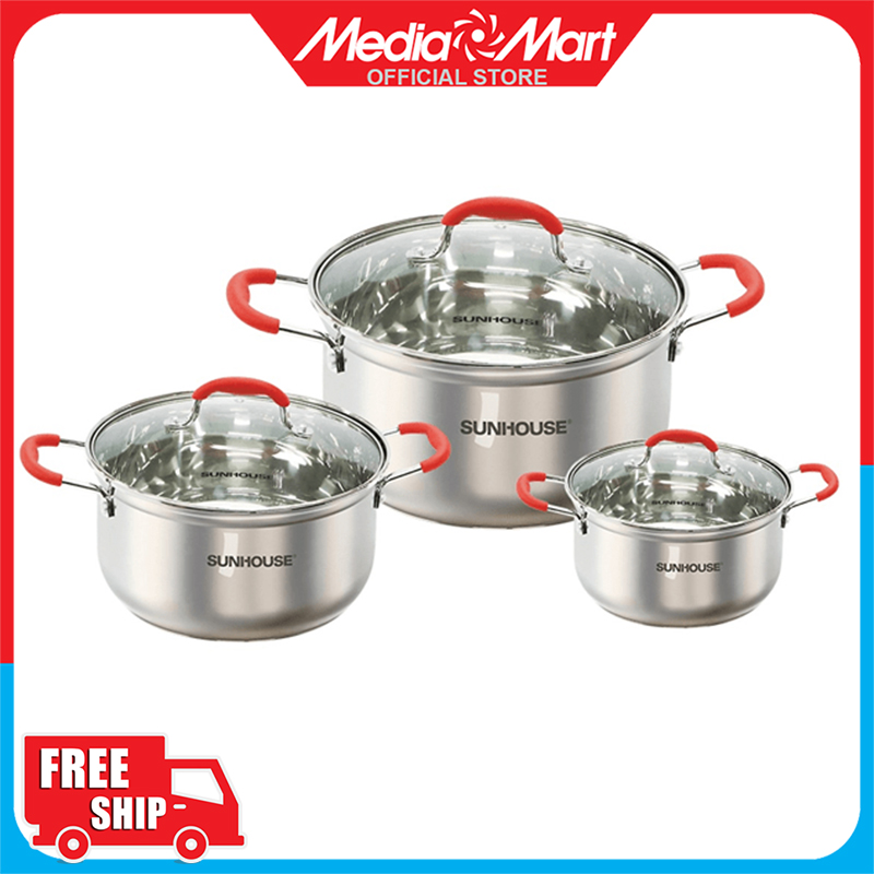 Bộ nồi 3 chiếc inox 5 đáy Sunhouse SHG2503MSB/MSD