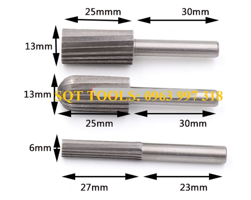 Bộ mũi mài phay gỗ Hss cốt 6ly (6x12mm) hay Mủi phay mài doa lỗ nhựa, kim loại, làm gỗ lũa Bonsai