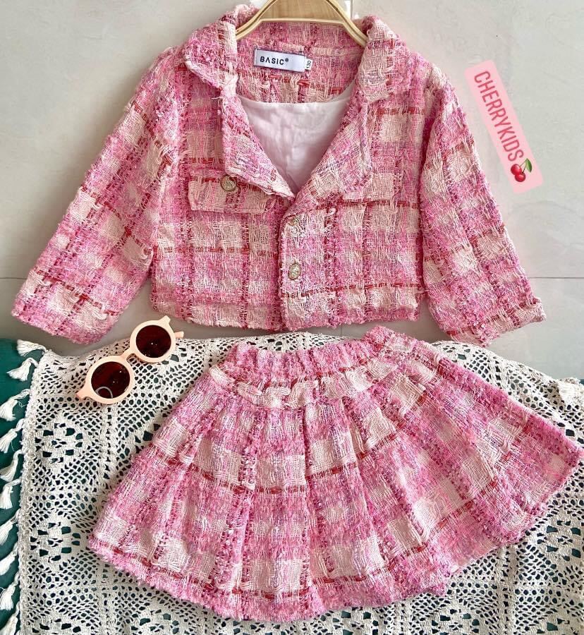 Set dạ tweed bé gái