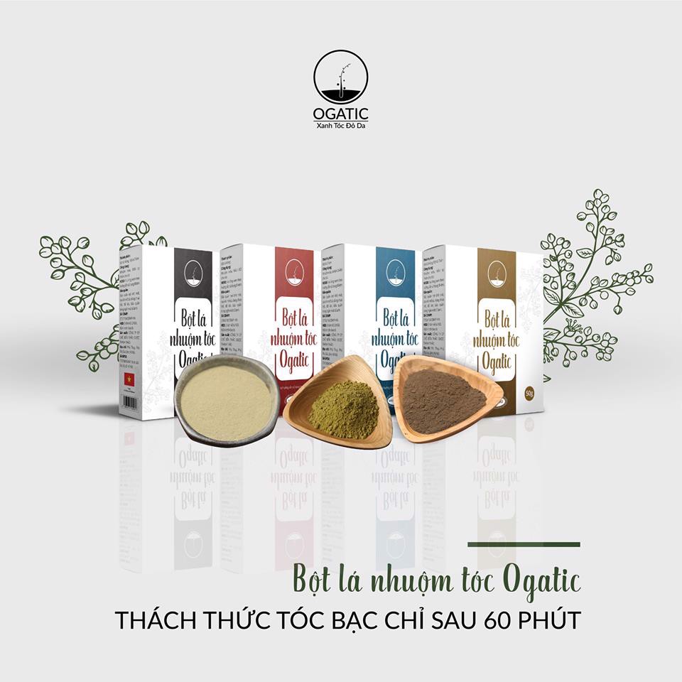[HCM]Bột lá nhuộm tóc thảo dược Ogatic các màu (ĐEN, NÂU, NÂU ĐỎ, XANH ĐEN) - 50G/HỘP