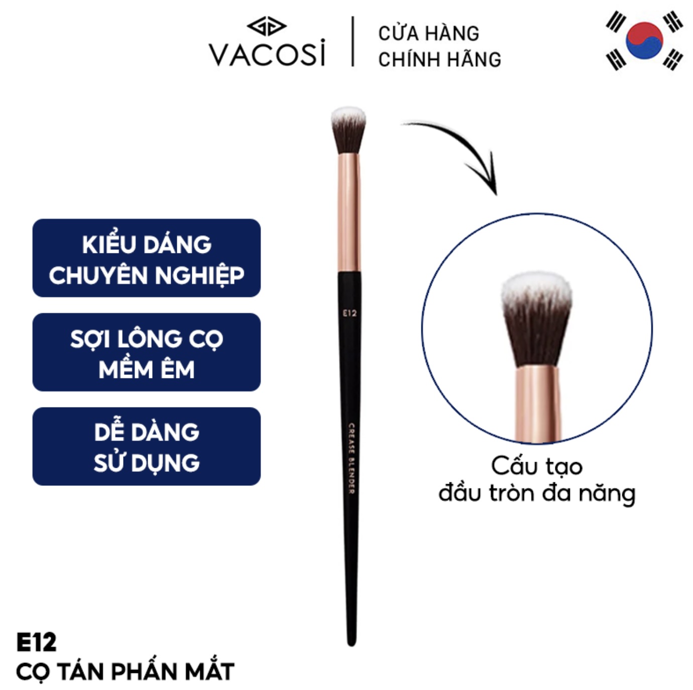 Cọ tán phấn mắt vacosi crease blender e12